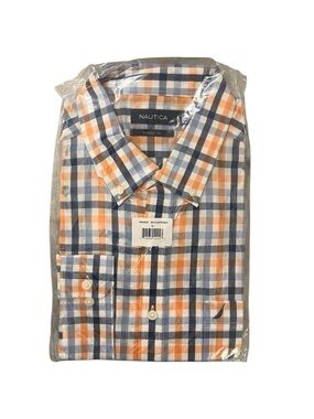 Nautica Orange, Navy & White Plaid Button-Down Shirt